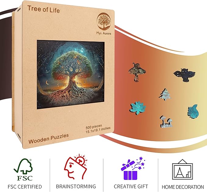 Wooden Puzzles for Adults Tree of Life 500 Piece Puzzles for Adults, 13.4'' x 19.1'' Luxurious Unique Shape Puzzles Beautiful Package Best Gift for Family Friends