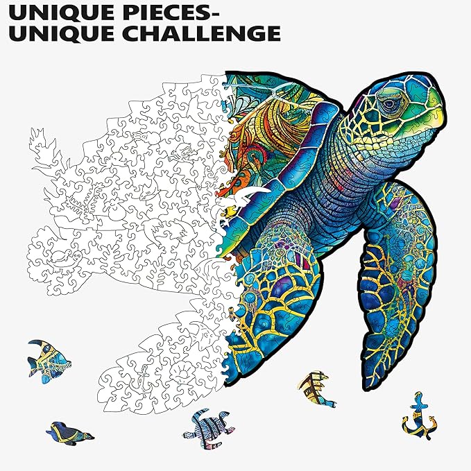 Wooden Puzzles, Sea Turtle Jigsaw Puzzles 300 Pieces, Unique Shaped Wooden Puzzle for Adults and Kids, Family Game 11.3 x 13.8 Inch