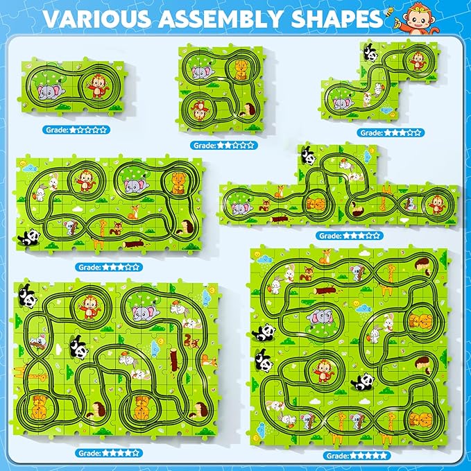 64 PCS Puzzle Race Track Car Set Toys for Kids Boys, Puzzle Tracks Car Toys for Boys Ages 3-5 4-6, Toddler Toys Gifts for 3 4 5 Year Old Boys, Ideal 3 4 5 6 Year Old Boys Birthday Gifts