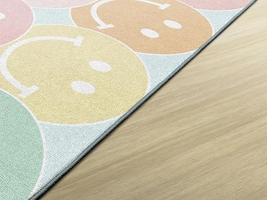 Flagship Carpets Schoolgirl Style Pastel Rainbow Smileys Educational Area Rug for Kids Room Seating Décor, Children's Classroom, Play Carpet for Teaching and Playroom, 5' x 7'6", Multi