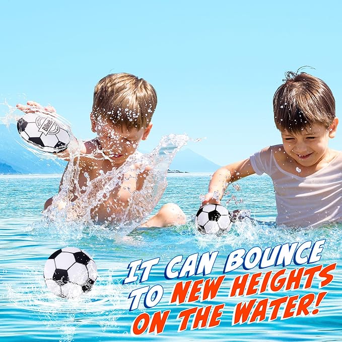 4Pcs Water Skipping Balls for Pool Play(Soccer Theme), Water Pool Beach Swim Toys for Kids Ages 4-8, 8-12 and Adults, Include 2 Balls and 2 Discs
