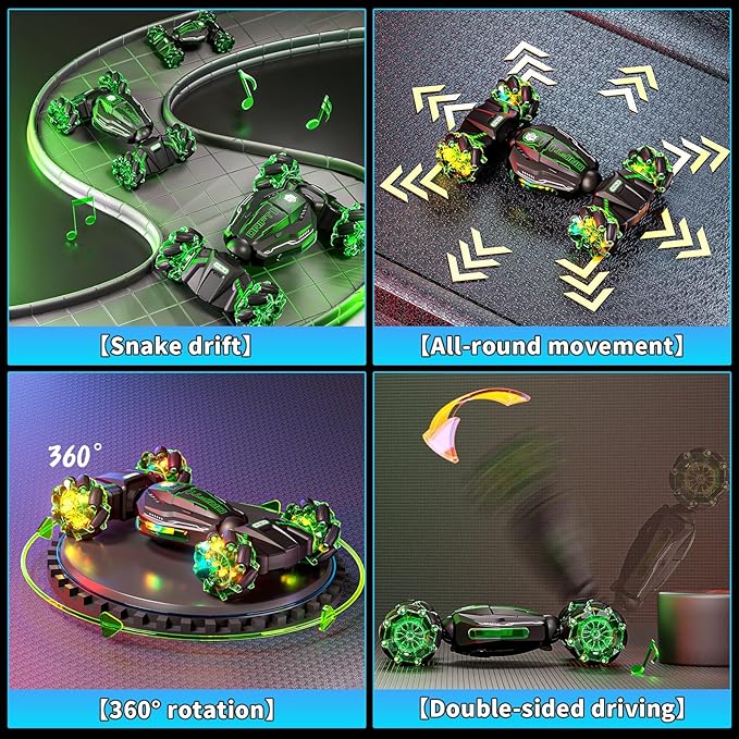Remote Control Car, 2.4GHz 4WD Gesture Sensing RC Stunt Car, Drift Hand Controlled Twist Cars with Light & Music, Cool Birthday Gifts for Kids Boys Toy Age 6 7 8 9 10 11 12 Years Old(Green)