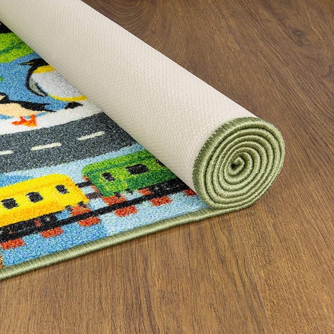 KC Cubs Playtime Collection Animal Safari Road Map Learning and Game Area Carpet for Kids and Children Bedrooms and Playroom (5' 0" x 6' 6") Educational Rug, 5 ft x 6 ft (6 in), Multi