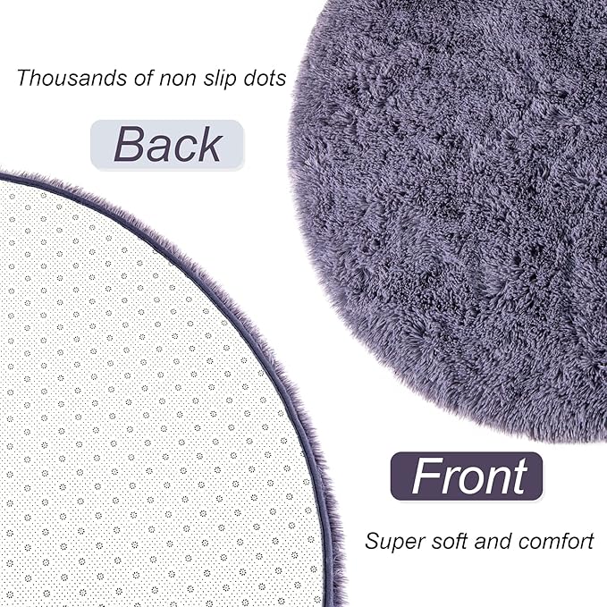LOCHAS Luxury Round Fluffy Area Rugs for Bedroom Kids Girls Room Nursery, Super Soft Circle Rug, Cute Shaggy Carpet for Children Living Room, 4x4 Feet Grey Purple