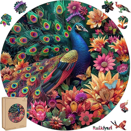 Colorful Peacock 200 Pieces Wooden Jigsaw Puzzles for Adults Unique Irregular Shape Fun Challenging Bird Puzzles for Kids and Couples on Birthday,Children’s Day,Christmas11.2 x11.2