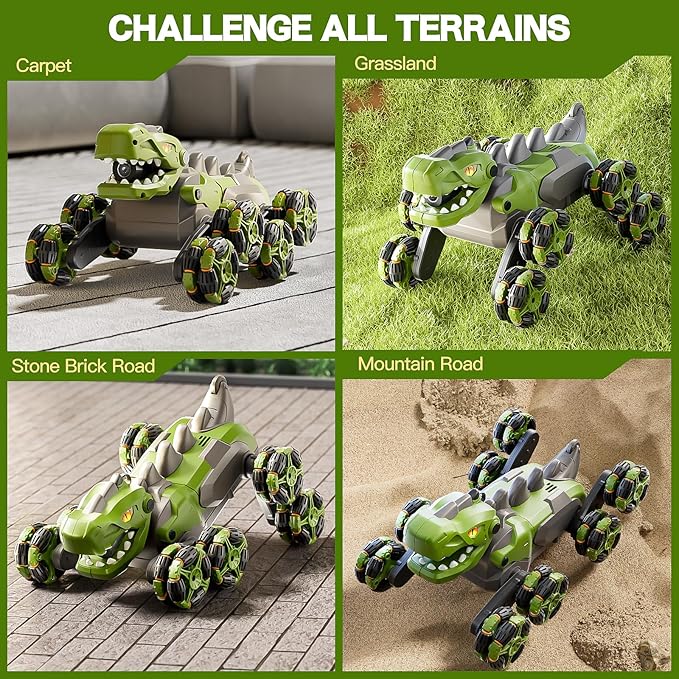 8WD Remote Control Car, 2.4GHz Remote Control Dinosaur for Boys 4-7,Suitable for Children Aged 8-12, Children's Birthday Gift Recommendation (Green)