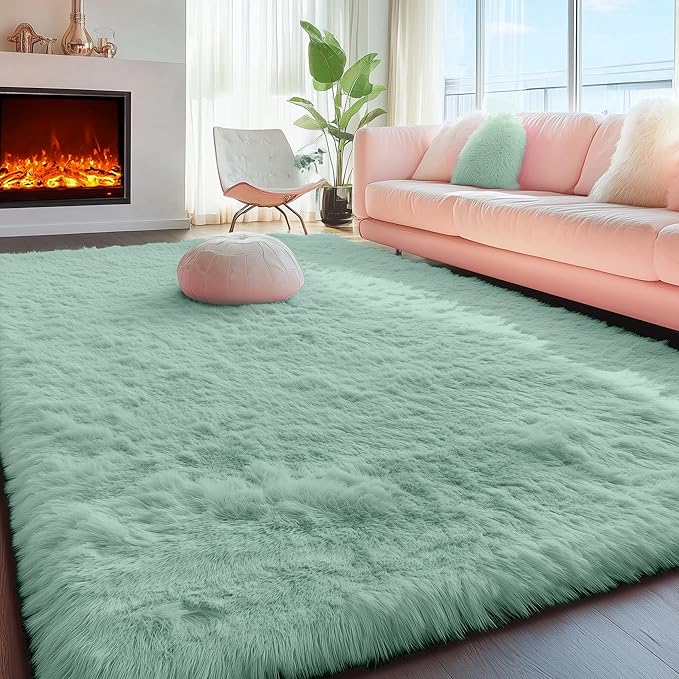 PAGISOFE Machine Washable Living Room Rug 8x10 Ft Sage Green Rugs for Bedroom Plush Fuzzy Large Carpet for Rooms Green Kids Rug Home Decor Aesthetic Non-Slip Large Rugs for Nursery Decor Boys Man Cave