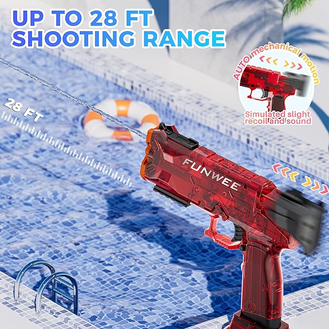 2 Pack Electric Water Guns for Adults Kids, Most Powered Full Automatic Water Squirt, High Capacity Long Range Classic Fully Strongest Water Blaster, Outdoor Swimming Pool Gift Toy