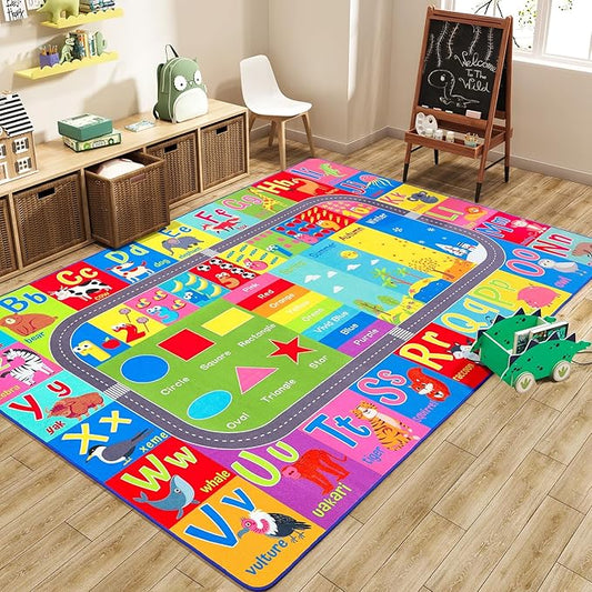 HOMORE Kids Educational Rug, Kids Collection Area Rug for Learning Alphabet, Numbers, Colors, Season and Animal Words, Playmat for Classroom Playroom, 3x5 Feet
