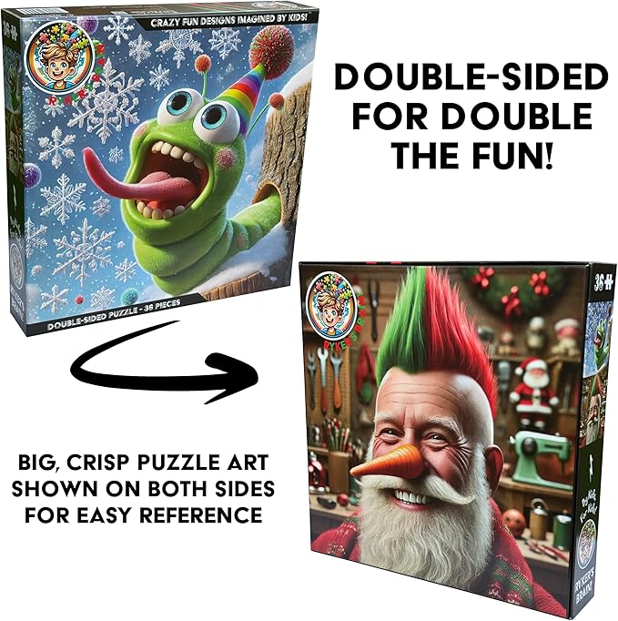 Kids Puzzle Double-Sided Jigsaw – Special Holiday Edition, Snowflake Bug & Silly Santa – 36-Piece Toddler, Preschool, & Elementary Puzzle (Ideal for Ages 3-8) | Fun Educational Toy & Gift