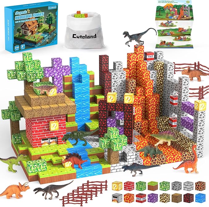 Magnetic Blocks 216Pcs Volcano Style, Magnetic Building Blocks for Boys 6-8,Toys Gift for 6+ Year Old Kids, Construction Toys