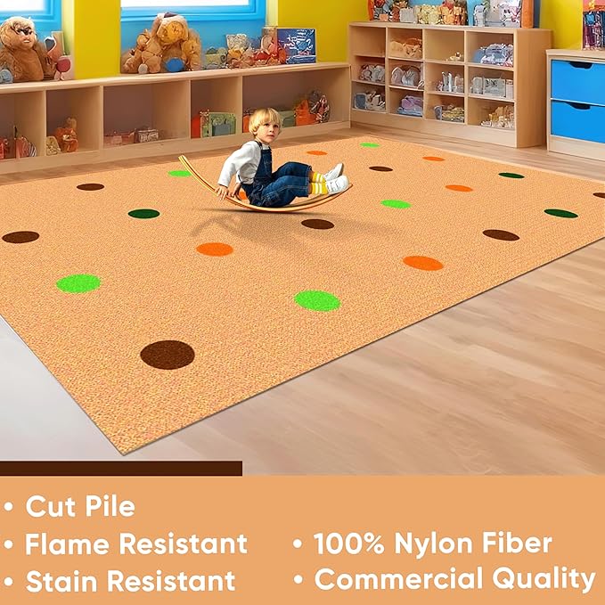 KidCarpet On The Spot Classroom Seating Rug, 7'6" x 12', Jungle Colors on Tan