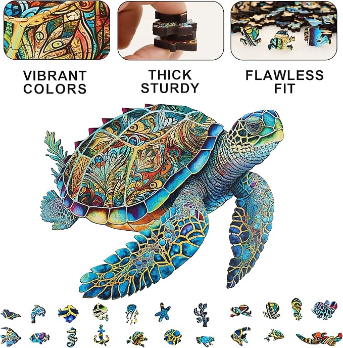 Wooden Puzzles, Sea Turtle Jigsaw Puzzles 300 Pieces, Unique Shaped Wooden Puzzle for Adults and Kids, Family Game 11.3 x 13.8 Inch