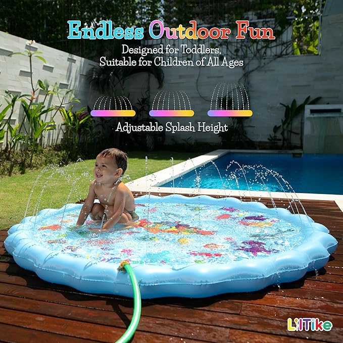 Large Splash Pad for Kids - Alphabet and Mermaid Design - Extra Durable and Non-Toxic Kids Splash Pad with Steady Water Flow - Splash Pads for Toddlers 1-3 and Up - 66.9”.