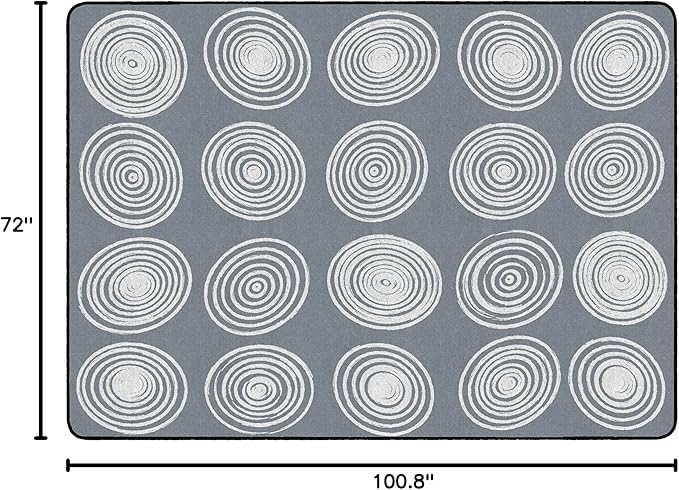 Flagship Carpets Circles Abstract Educational Area Rug for Kids Room Seating Décor, Children's Classroom, Play Carpet for Teaching and Playroom, Seats 20, 6' x 8'4", White & Grey