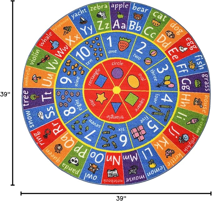 KC Cubs ABC Alphabet, Numbers and Shapes Educational Learning & Fun Game Play Area Non Slip Boy & Girl Kids Rug Carpet for Children Bedroom, Toddler Classroom & Baby Playroom Mat, Playtime Activity