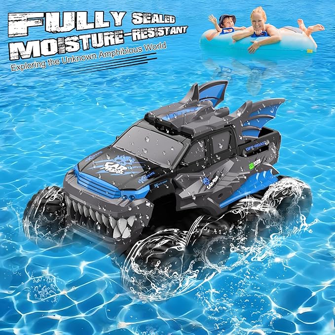 YOLOPLUS+ Amphibious Remote Control Car 8WD RC Monster Truck, 2.4GHZ 1:16 Waterproof All-Terrain Off-Road RC Cars Toys, Pool Toys Gifts for Boys and Girls Age 8-12, Blue