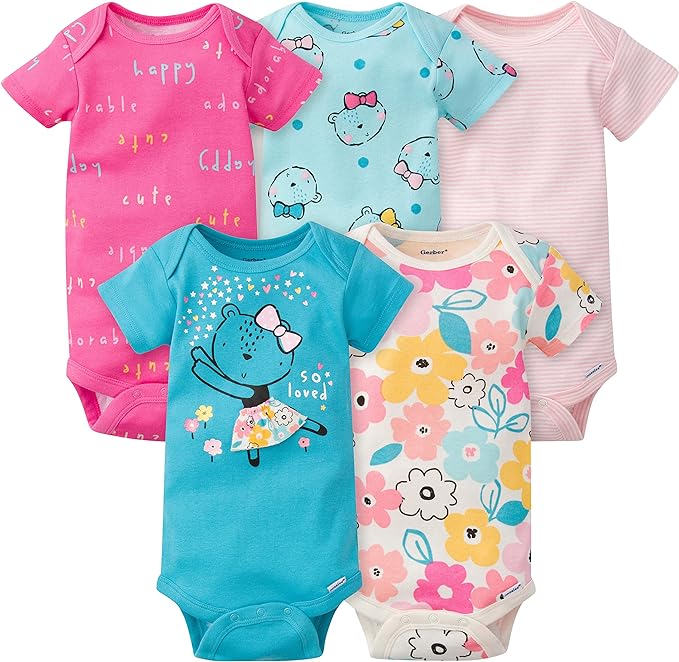 Gerber Baby Girls' 5-Pack Short Sleeve Variety Onesies Bodysuits