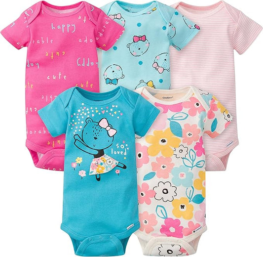 Gerber Baby Girls' 5-Pack Short Sleeve Variety Onesies Bodysuits