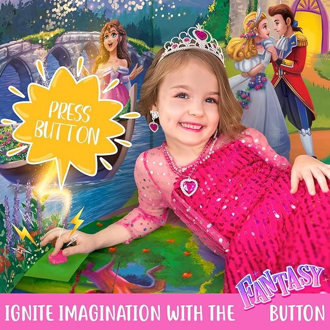 W&O Princess Tent with Fantasy Sound Button, LED Lights, Crown & Wand – Magical Indoor & Outdoor Playhouse for Kids Ages 3-8