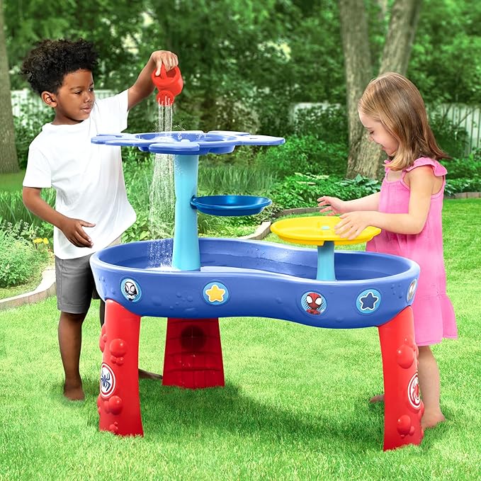 Spidey and His Amazing Friends Water Table by Delta Children| 3-Tier Water Play Table with 9-Piece Toy Set | Water Sensory Table + Summer Beach Toys for Outside Backyard for Toddlers Ages 2+, Blue