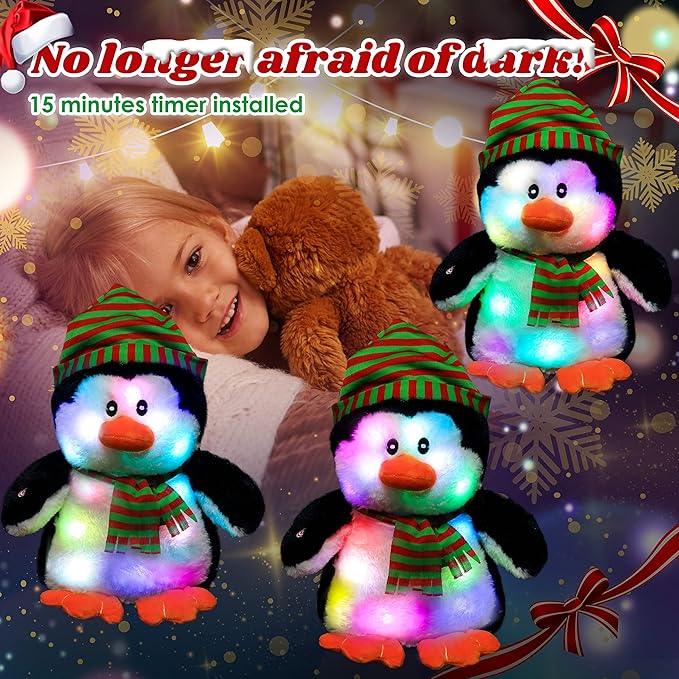 Cuteoy Penguin LED Stuffed Animal Light-up Plush Birthday Christmas Plushies Toy Gifts for Kids Toddler Girls, 11"