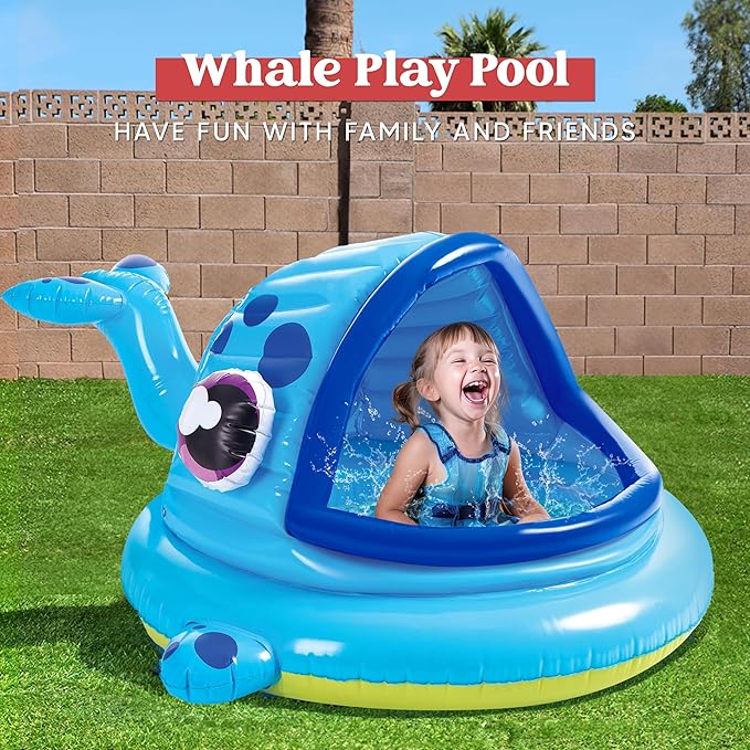 JOYIN Inflatable Shade Kiddie Pool,Whale Baby Pool Tent, Infant Swimming Pool for Kids （54" x 56" x 28"）,Blow Up Toddler Pool for Swim Party Toys Summer Water Beach Fun