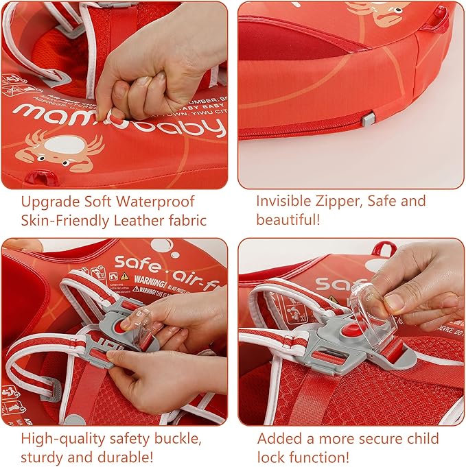 Mambobaby Float Add Tail Baby Swim Float with Canopy Solid Pool Infant Swim Trainer Swimming Training Lying Air Free Water Floats Non-Inflatable Waist Swim Ring for Toddlers (Crab)