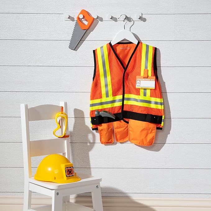 Melissa & Doug Construction Worker Role Play Costume Dress-Up Set (6 pcs) Frustration-Free Packaging - Pretend Construction Worker Outfit, Construction Worker Costume Set For Kids, Toddlers Ages 3+