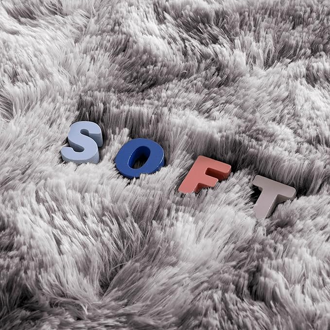 Fluffy Soft Living Room Bedroom Rug, 4x6 Tie-Dyed Grey Area Rugs Super Soft Shaggy Carpet for Living Room Classroom Kids Babys Playroom Nursery Dorm Home Decor, Modern Indoor Non Slip Rug