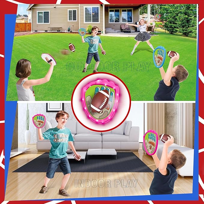Toss and Catch Ball Game Set,Light-Up Kids Baseball Glove Sticky Mitt, Velcro Ball and Catch Games for Kids Ages 3-12, Football & Baseball Camping/Yard/Outdoor Sports Toy,Outdoor Game for Kids