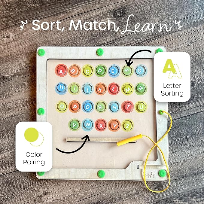 Quiggly Magnetic Alphabet and Color Maze - Montessori Magnet Puzzle for Toddlers 3-4, ABC Learning Toy for Kids Ages 3-5, Educational Travel Toy for Car and Airplanes (Uppercase, QMAMP01)