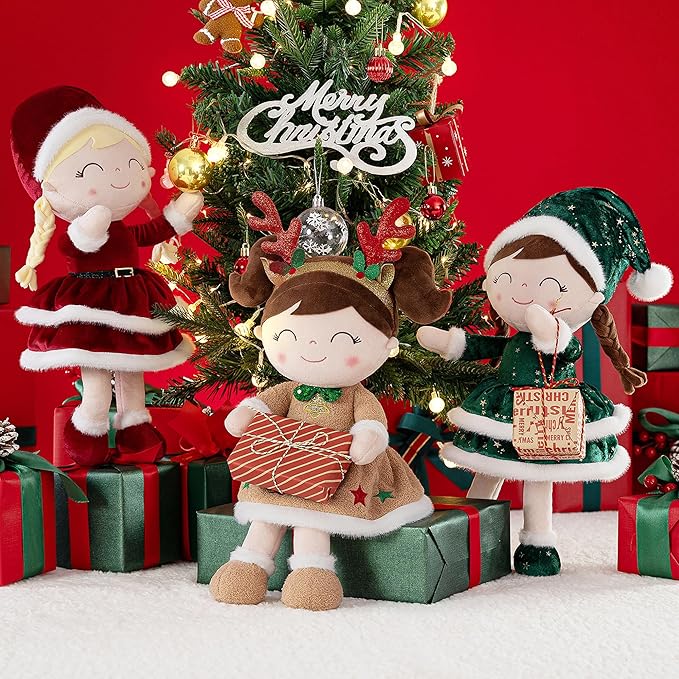 Gloveleya Christmas Reindeer Girl Doll – Soft Plush Doll with Gift Box and Card, for Girls 2-8 Ages, 16-inch