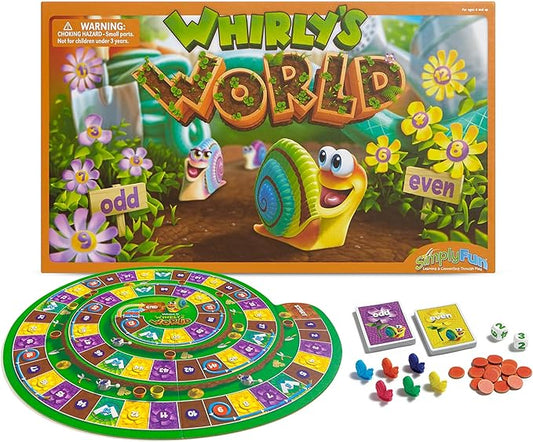 SimplyFun Whirly’s World - Educational Board Game for Kids - Math Game to Teach Concept of Even & Odds - 2-6 Players, Ages 6 & Up