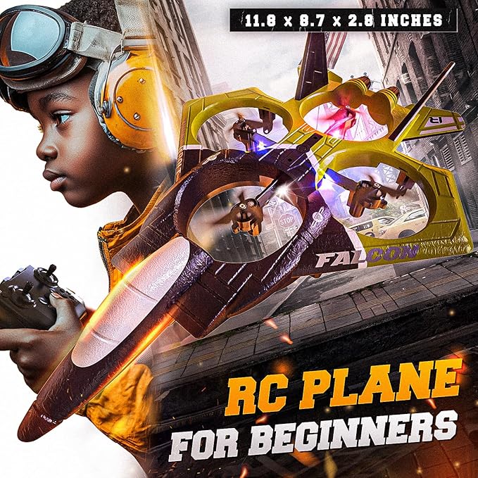 BEZGAR RC Airplane, 2.4GHZ 6-axis Gyro Remote Control Airplane, Gesture Remote Control Plane, 360° Flip Fighter Jet Toy, Toys for Ages 8-13 with Colorful LED Navigation Lights Green