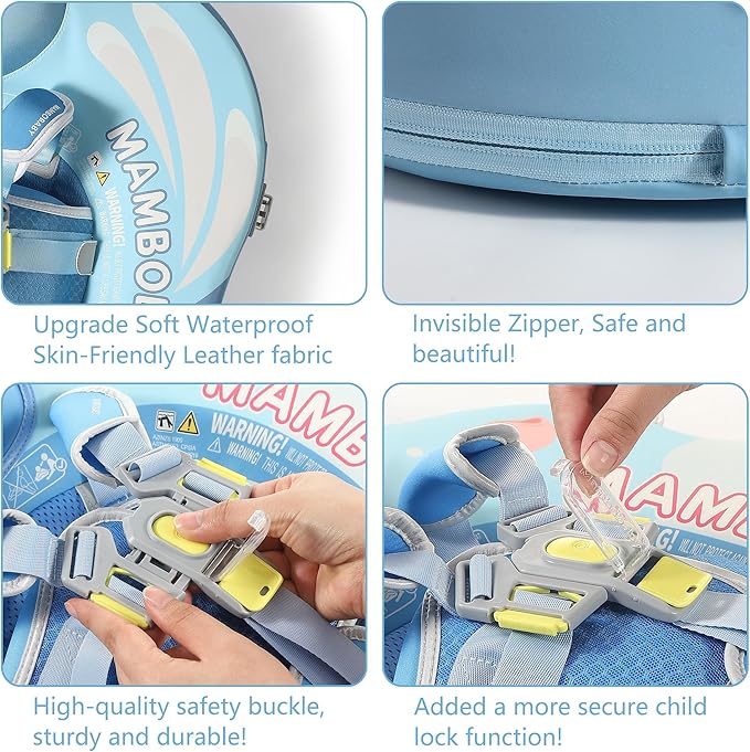 Mambobaby Float Add Tail Baby Swim Float with Canopy Solid Pool Infant Swim Trainer Swimming Training Lying Air Free Water Floats Non-Inflatable Waist Swim Ring for Toddlers (Butterfly - Blue)