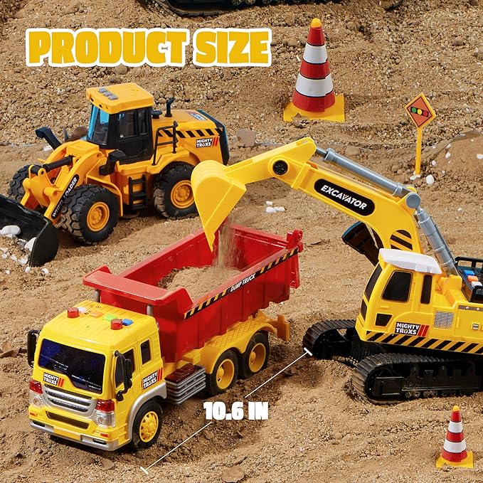 JOYIN 3 Pack Construction Toy - Excavator, Dump Truck and Loader, Moveable Claw & Lifting Back, Construction Truck Toy, Christmas Borthday Gift for Toddler Boys Kids