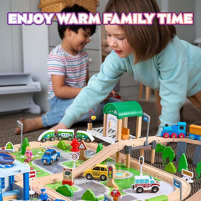 172Pcs Wooden Train Set for Toddlers, Wooden Train Track - Expandable and Changeable, Safe Educational Train Toys Gift for Boys & Girls Kids Ages 3-5 4-8, Compatible with All Major Brands