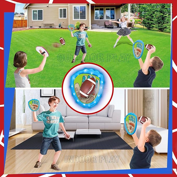 Toss and Catch Ball Game Set,Light-Up Kids Baseball Glove Sticky Mitt, Velcro Ball and Catch Games for Kids Ages 3-12, Football & Baseball Camping/Yard/Outdoor Sports Toy,Outdoor Game for Kids