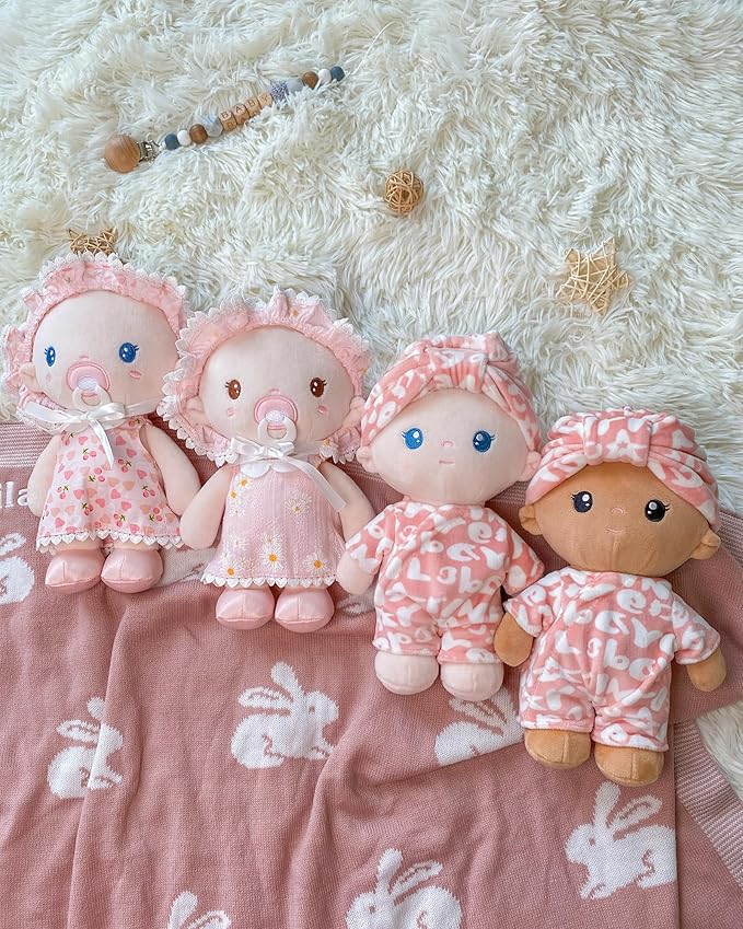Soft Baby Doll Toys (9''), My First Baby Rag Doll for 1 Year-Old Girl Birthday Gift, Christmas Plush Toys Gift for Toddler Kids Infants-Cherry Baby