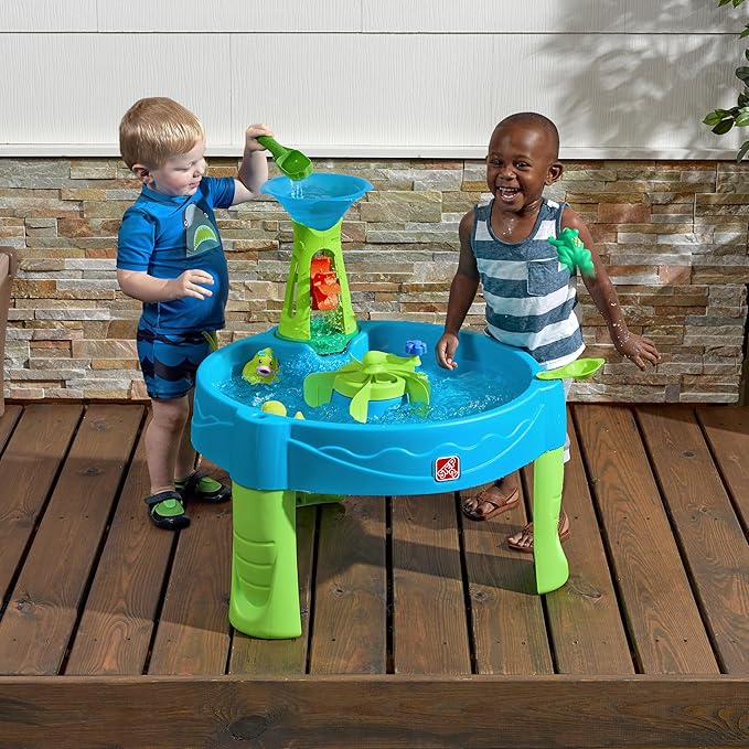 Step 2 Duck Dive Water Table, Outdoor Kids Water Sensory Table with Water Tower, Ages 18-72 Months, 5 Piece Water Toy Accessories, Multicolor