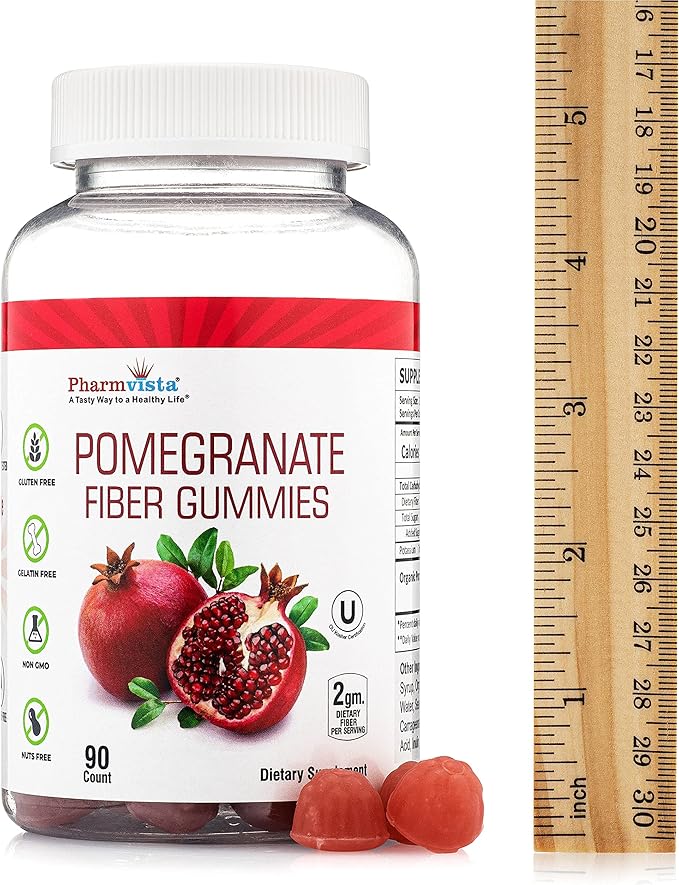Pomegranate Fiber Gummies for Adults & Kids 100mg - Gluten Free Vegan Pomegranate Supplement Rich in Dietary Fiber Chewables Gummies- 90 Count