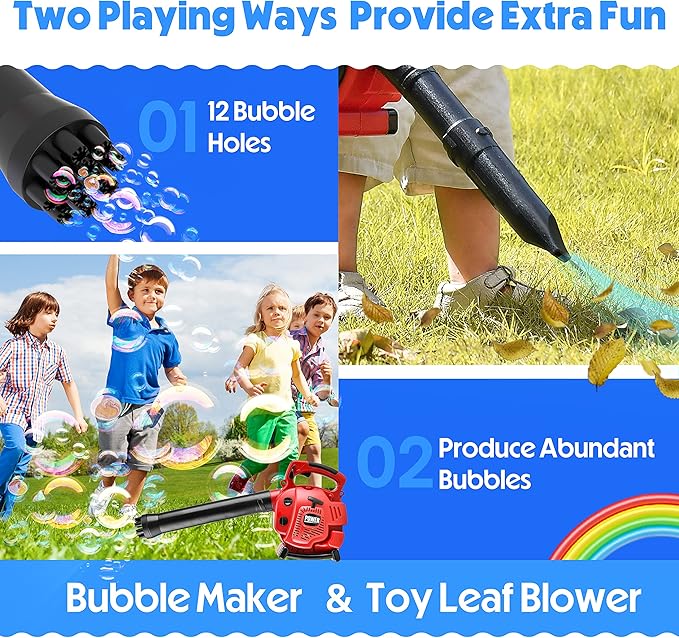Bubble Leaf Blower for Toddlers - Upgrade Kids Bubble Machine with Gardening Tool Set Toy Leaf Blower, 2 in 1 with Extra Bubble Blower Kit Outdoor Summer Hoilday Party Toys for Boys Girls Age 3 4 5+