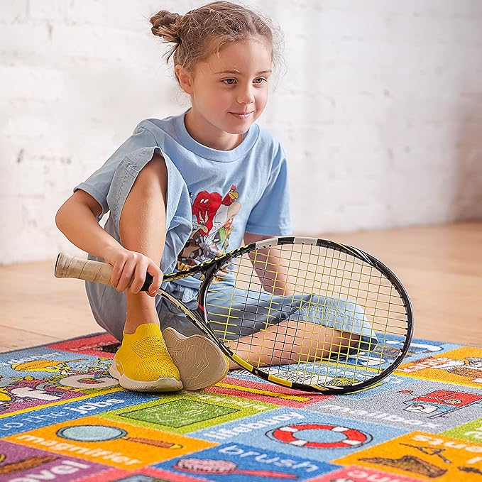 KC Cubs | Looney Tunes Kids Educational Rug ABC Alphabet, Jobs & Objects Matching Learning & Fun Game Area Non Slip Rug Carpet for Kids and Children Bedroom, Classroom and Playroom