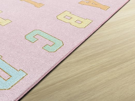 Flagship Carpets Schoolgirl Style Pink Pastel Alphabet Criss-Cross Applesauce Educational Area Rug for Kids Room Seating Décor, Children's Classroom, Play Carpet for Teaching and Playroom, 5' x 7'6"