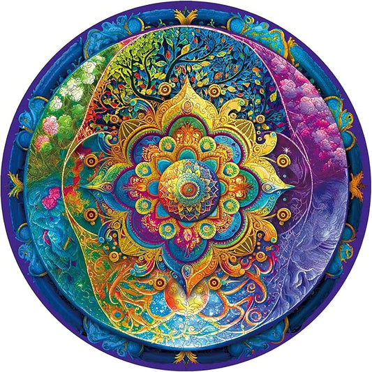 500 Piece Puzzles for Adults Mandala Wooden Jigsaw Puzzles Unique Unique Shape Brain Teaser Puzzles, Beautiful Package, Best Gift for Adults Family Games