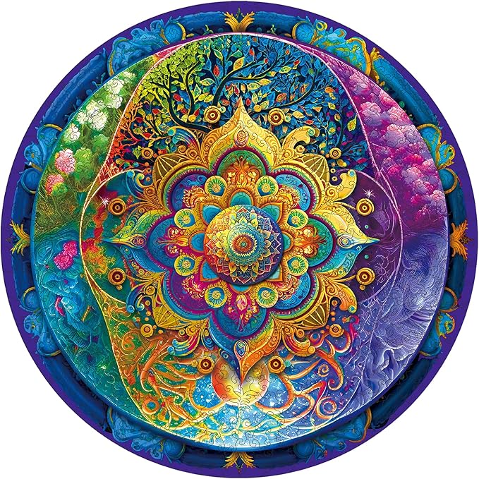 500 Piece Puzzles for Adults Mandala Wooden Jigsaw Puzzles Unique Unique Shape Brain Teaser Puzzles, Beautiful Package, Best Gift for Adults Family Games