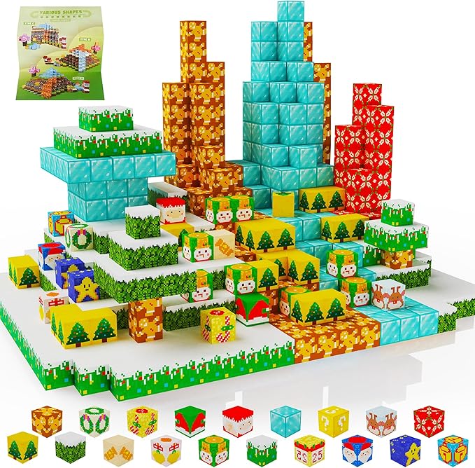 100pcs Magnetic Blocks, Mine World Building Blocks Craft Cubes for Kids 3+, Boys and Girls - 0.8IN Puzzles Toys
