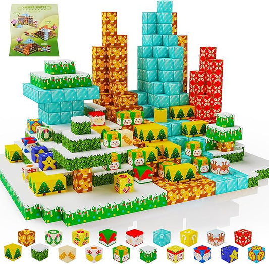 100pcs Magnetic Blocks, Mine World Building Blocks Craft Cubes for Kids 3+, Boys and Girls - 0.8IN Puzzles Toys