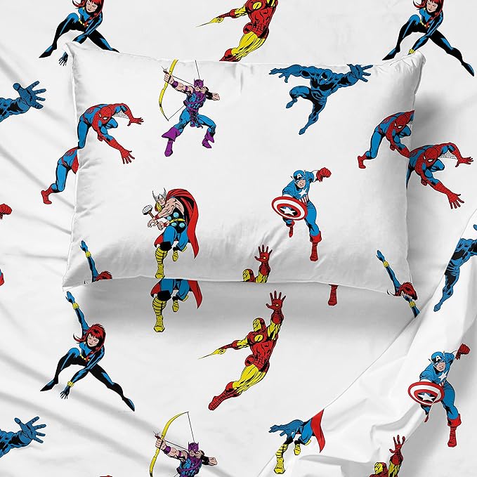 Saturday Park Marvel Comics Avengers Invincible Full Sheet Set - 4 Piece 100% Organic Cotton Sheets - GOTS & Oeko-TEX Certified (Marvel Official)